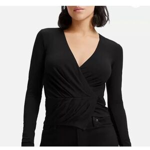 Good American Black Wrap Long Sleeve Top